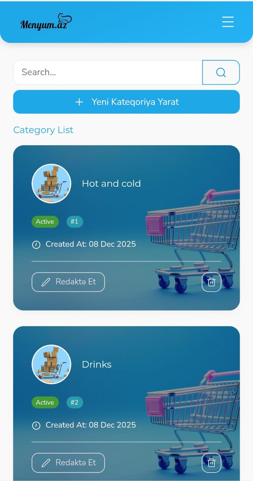 Menyu idarə edilməsi