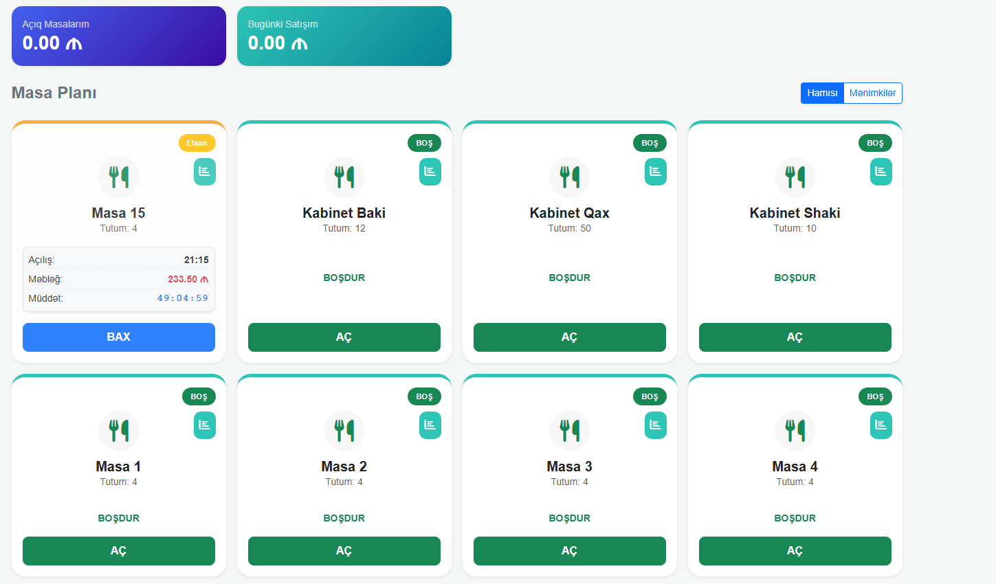 Restoran və kafelər üçün bulud əsaslı POS sistemi və satış hesabatları